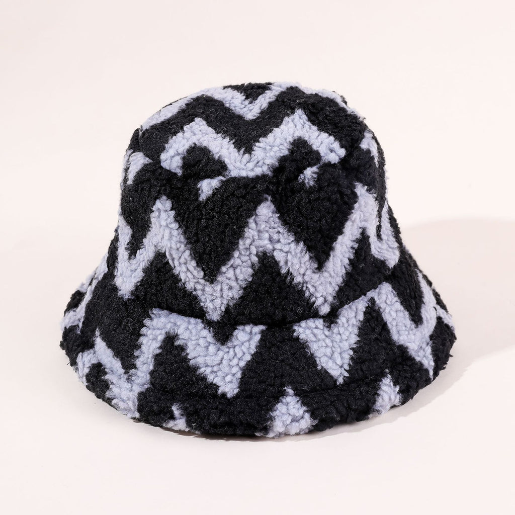 Damen Bucket Hat mit kreativem Zickzackmuster und flauschiger Textur WW