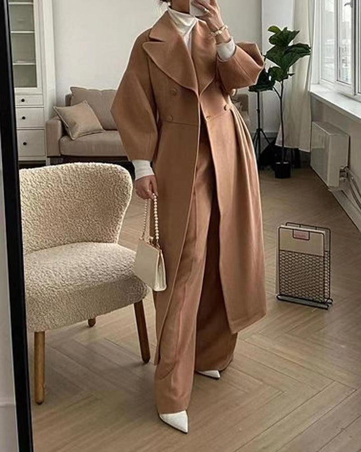 Damen Maximaler Oversized Mantel mit Schulterschultern und Doppelreihe W&W Mode