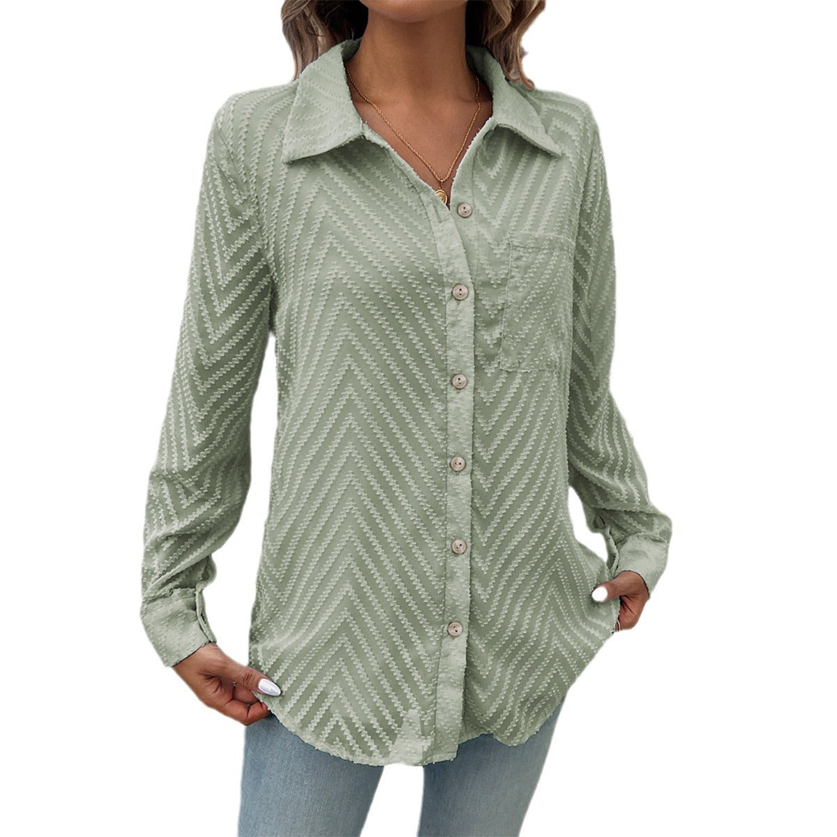 Damen Elegante Bluse mit transparenten Ärmeln und Knopfverschlüssen WW