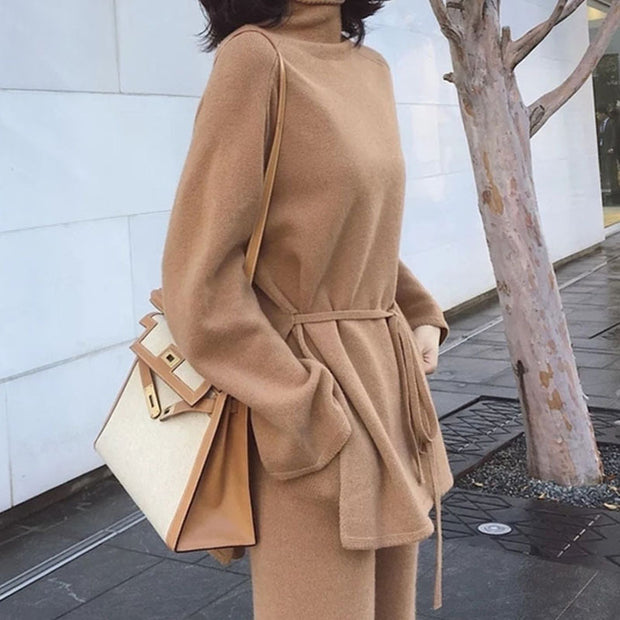 Damen Strickensemble mit lässigem Design und elegantem Gürtel WW