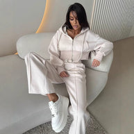 Damen sportliches Cropped Sweat-Set mit elastischem Bund und hohen Taschen WW