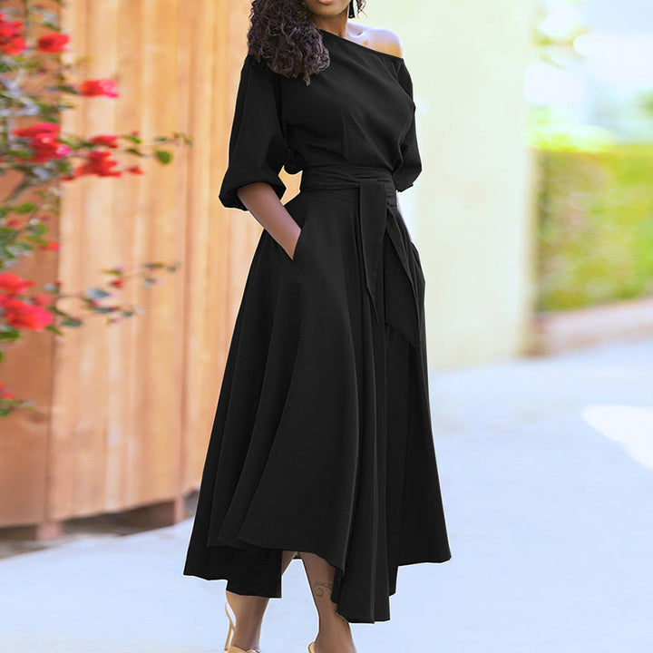Damen Maxi-Kleid mit asymmetrischem Schnitt und modischen Taschen W&W Mode