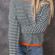 WW Kontrast gestreifter Drop-Shoulder-Pullover
