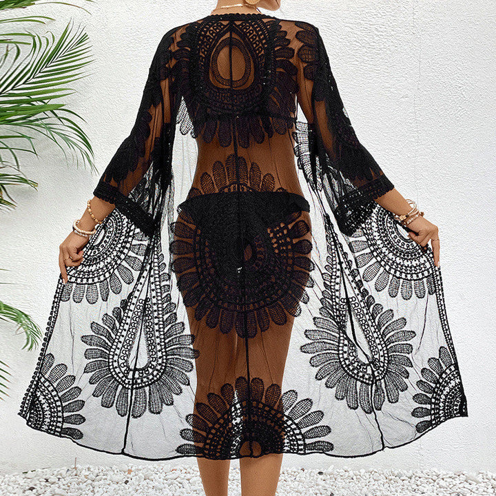Damen Schicker Häkel-Strandüberwurf mit voluminösen Ärmel und elegantem Design W&W Mode