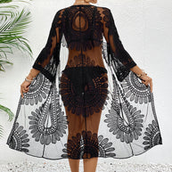 Damen Schicker Häkel-Strandüberwurf mit voluminösen Ärmel und elegantem Design WW
