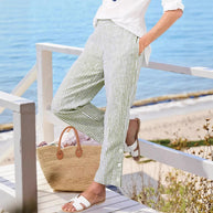 Damen Streifen-Langhose mit Knopfdetails und seitlichen Taschen WW