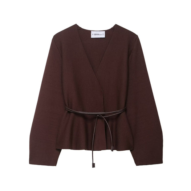 Damen Wickelbluse mit figurbetonendem Design und eleganten Taillenzug WW