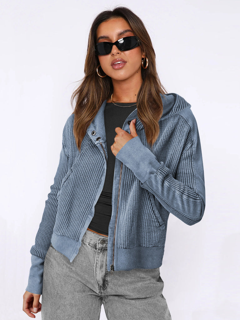 Damen lässige Kapuzenjacke mit strukturiertem Obermaterial und Reißverschluss WW