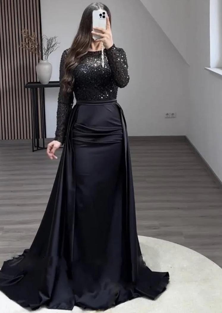 Damen Glamouröses Abendkleid mit funkelnden Perlen und fließendem Rock WW