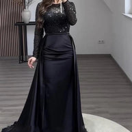 Damen Glamouröses Abendkleid mit funkelnden Perlen und fließendem Rock WW