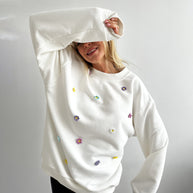 Damen bequemer Sweatshirt mit farbenfrohen Blumenapplikationen WW