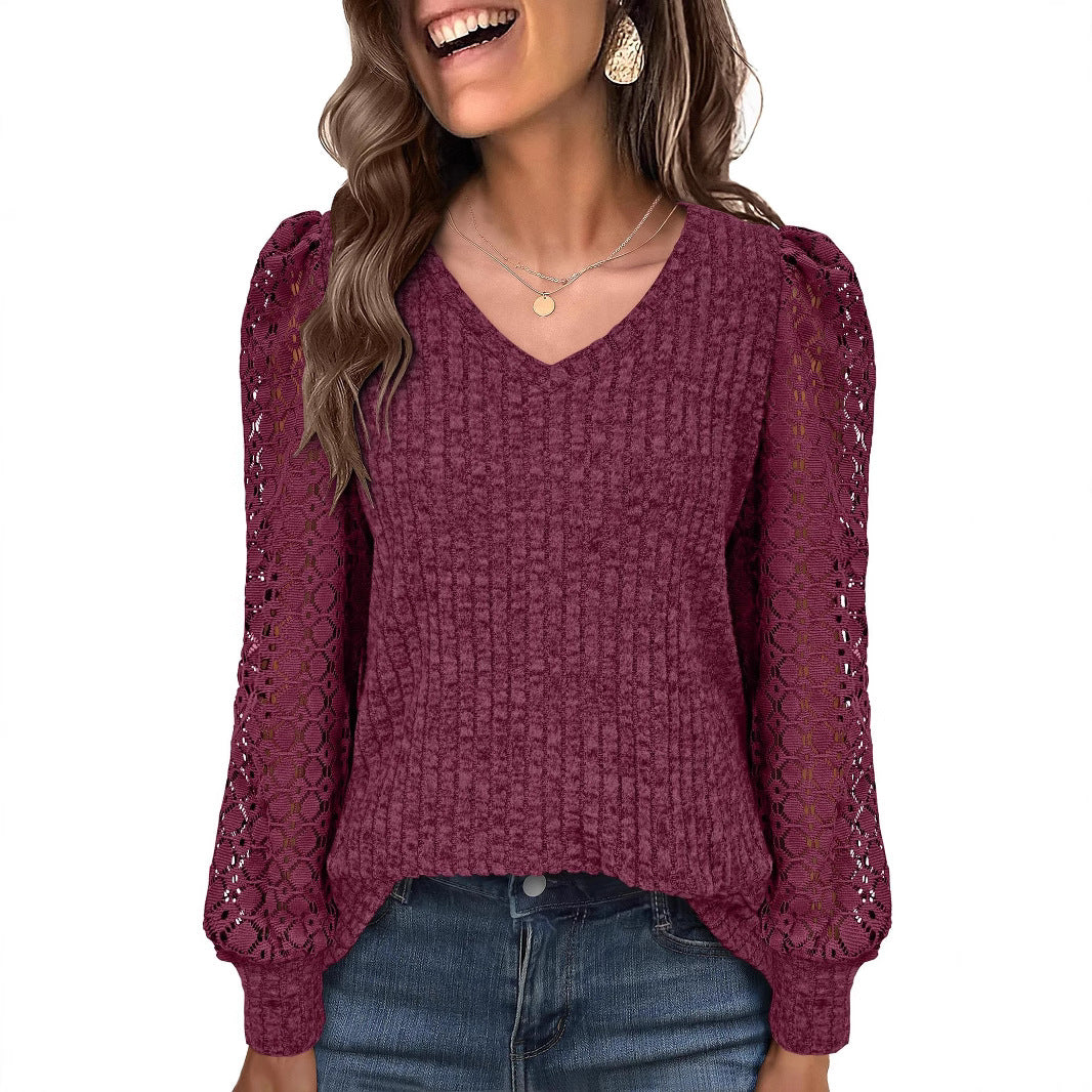 Damen Strickpullover mit Spitzeneinsätzen WW