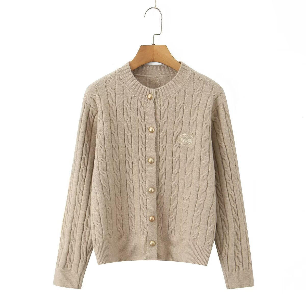 Damen Strickjacke mit elegantem Zopfmuster und Perlenknöpfen WW