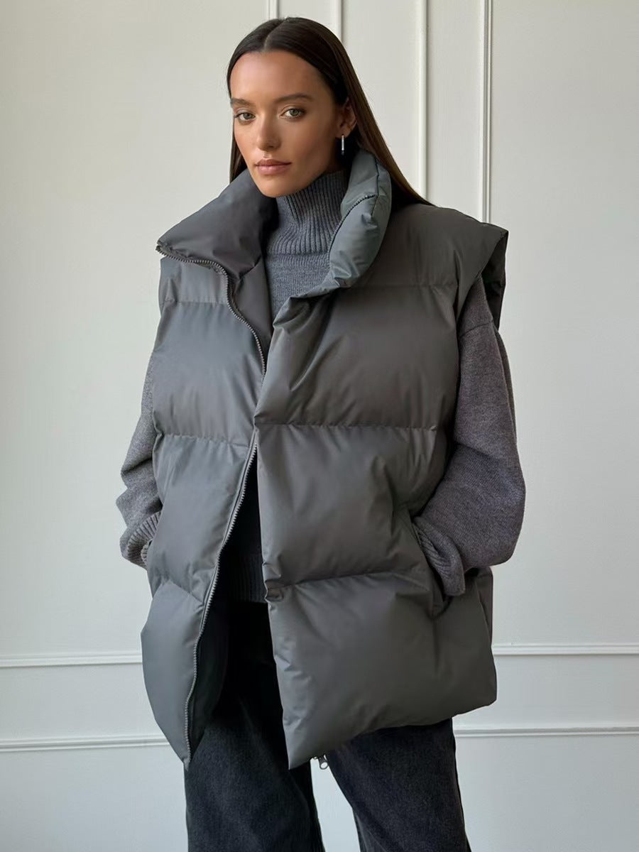 Damen Steppweste mit hohem Kragen und Taschen WW