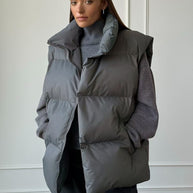 Damen Steppweste mit hohem Kragen und Taschen WW