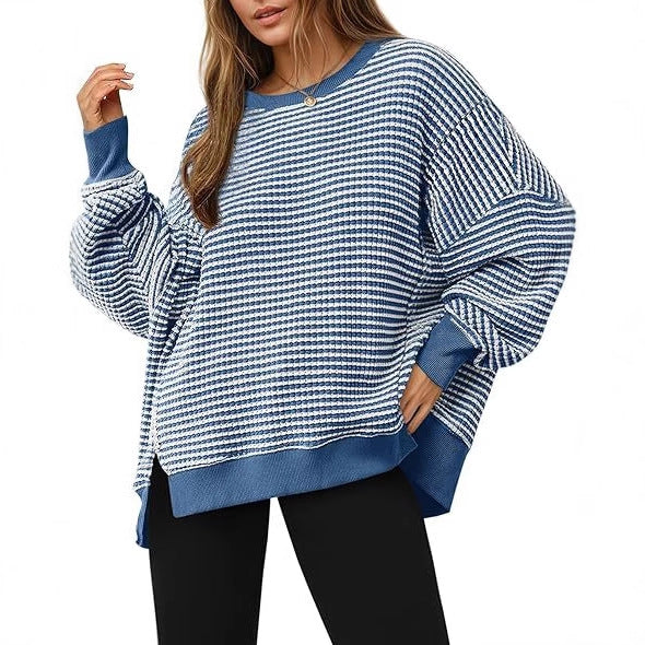 Damen lässiger gestreifter Oversized Pullover WW