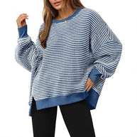 Damen lässiger gestreifter Oversized Pullover WW