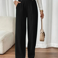 Damen weite High-Waist Hose mit eleganten Knopfdetails WW
