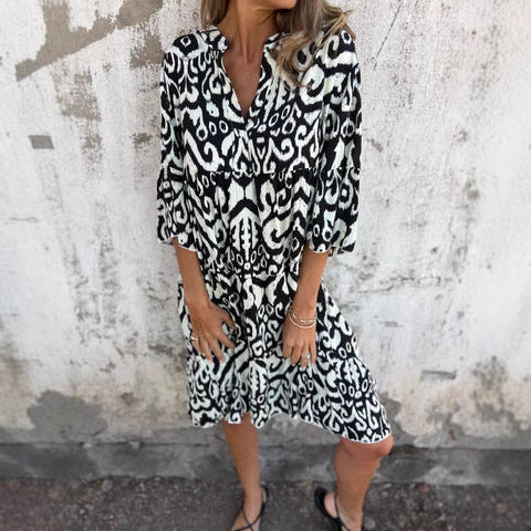 Damen lässiges Strandkleid mit hohen Seitenschlitzen und modischem Druckmuster W&W Mode
