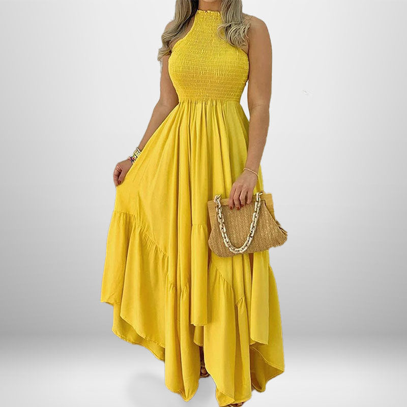 Damen Maxikleid mit hochgeschlossenem Design und voluminösem Rock W&W Mode