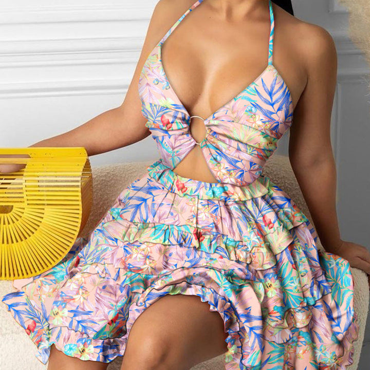 Damen Sommerkleid mit tiefem Ausschnitt und Rüschendetails W&W Mode