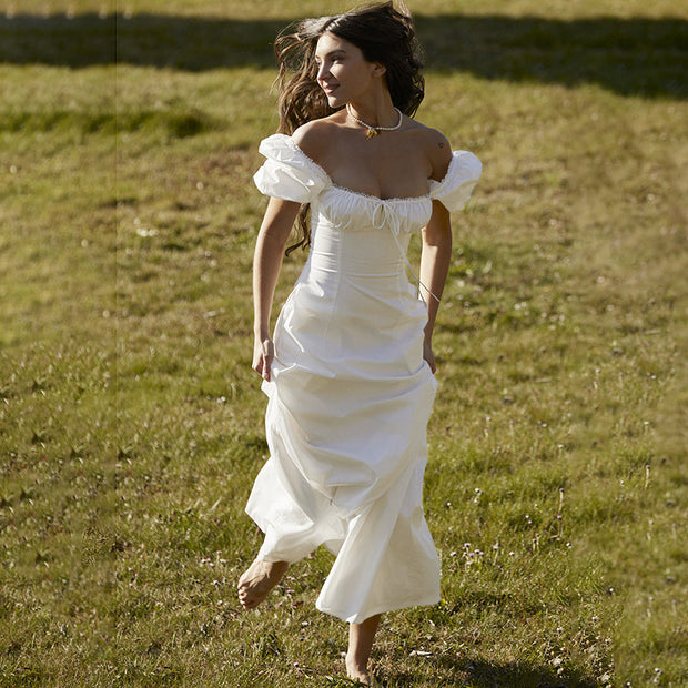 Damen Maxikleid mit Puffärmeln und romantischem Rüschendetail W&W