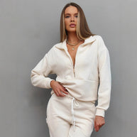 Damen sportliches Fleece-Set mit modischer Stehkragen und elastischen Bündchen WW