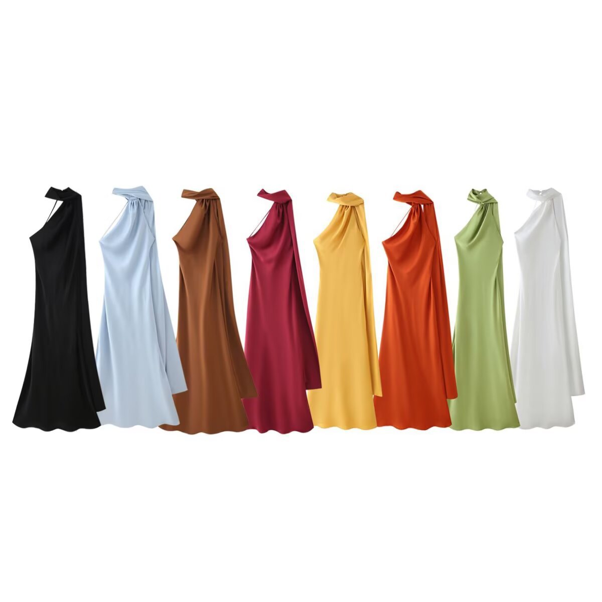 Damen Maxikleid mit asymmetrischem Schnitt und fließendem Stoff WW