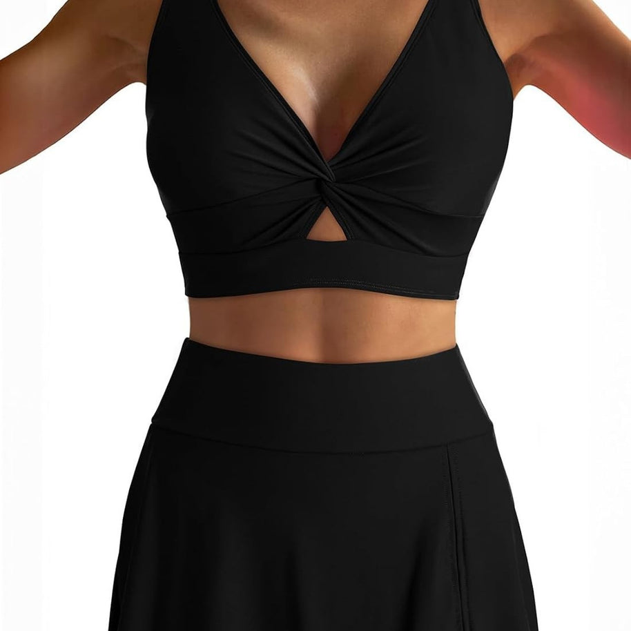 Damen Sportliches Bikini-Set mit modischem Wickeltop und schickem Rock WW