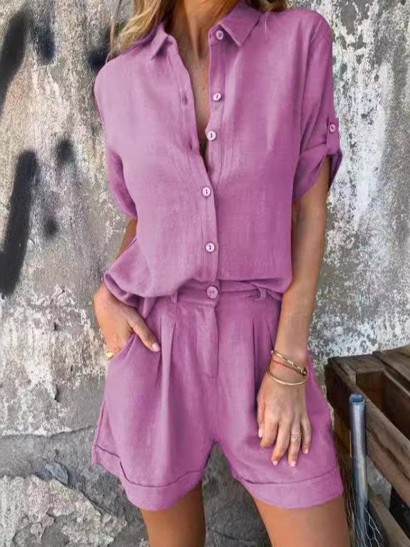 Damen lässiges Jumpsuit mit knopfverschlossenem Oberteil und praktischem Taillenzug