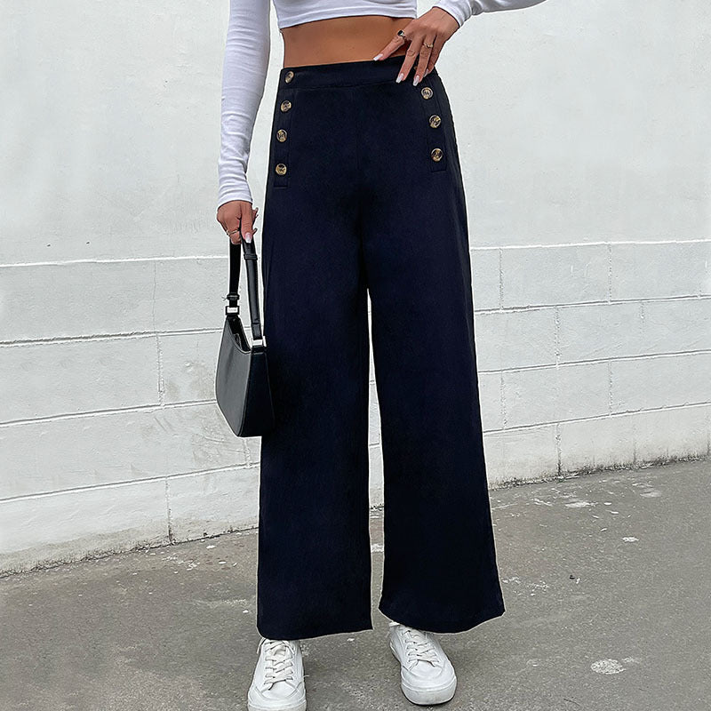Damen Weite Hose mit dekorativen Knöpfen W&W Mode