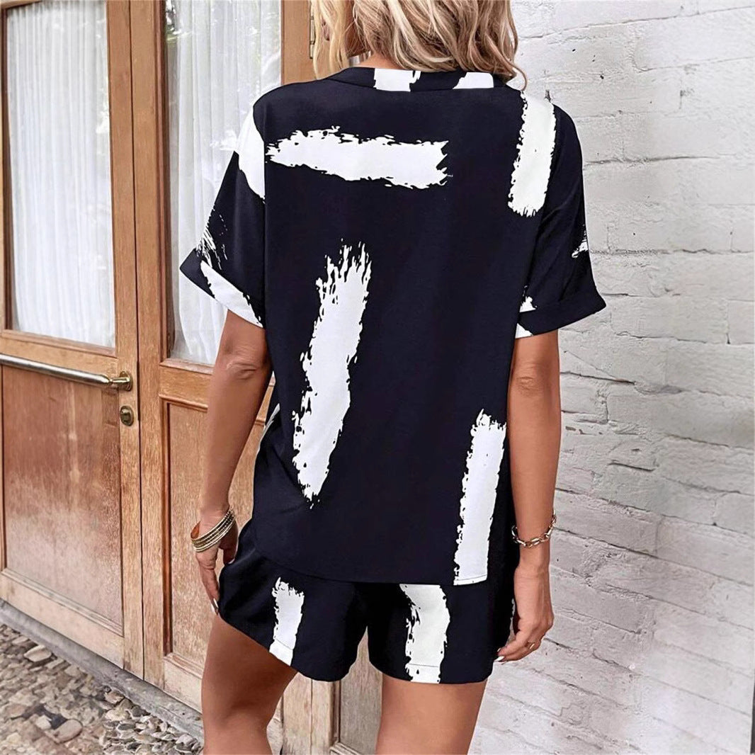 Damen lässiger Kurzanzug mit modernem V-Ausschnitt und stylishen Pockets W&W Mode