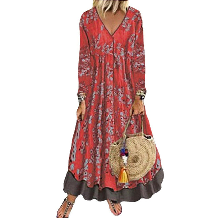 Damen blumiges Maxikleid mit weitem Schnitt und V-Ausschnitt WW