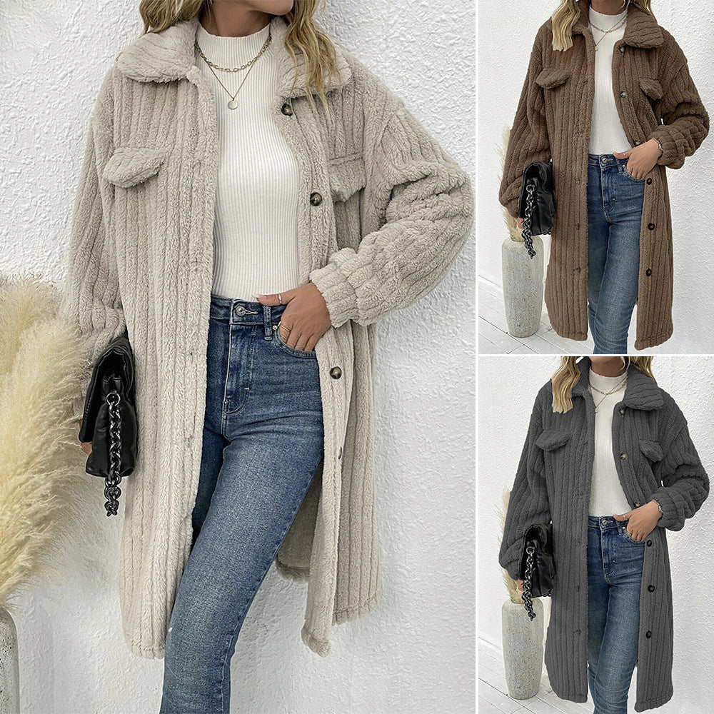 Damen besondere Overshirt-Jacke im lässigen Strickdesign mit aufgesetzten Taschen WW