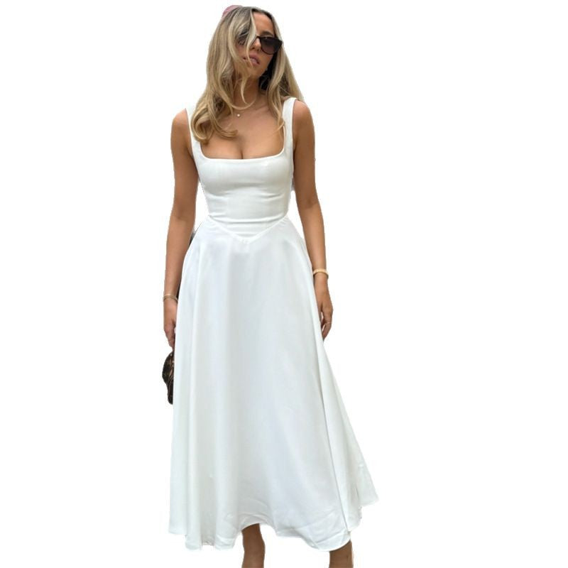 Damen Abendkleid mit quadratischem Ausschnitt und fließendem Rock WW