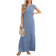 Damen elegantes Maxikleid mit schlichter Silhouette und lässigen Ärmeln WW