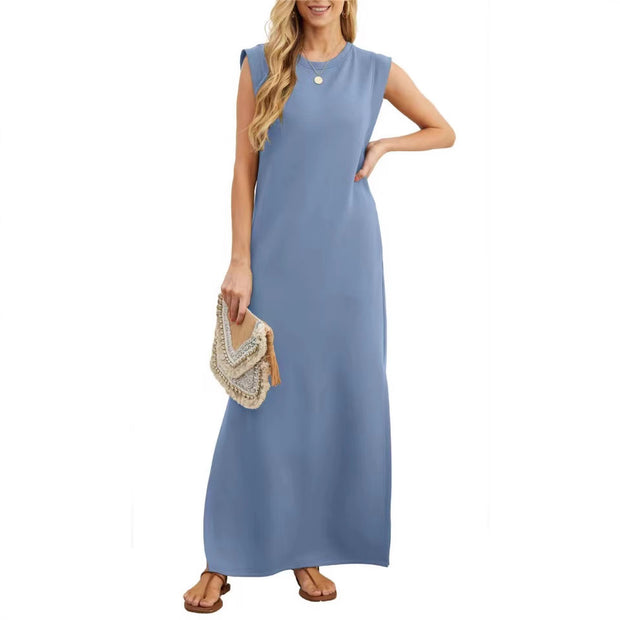 Damen elegantes Maxikleid mit schlichter Silhouette und lässigen Ärmeln WW