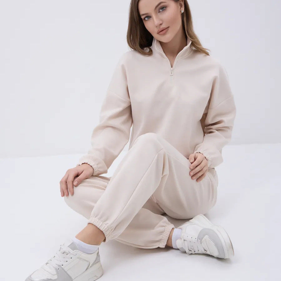 Damen Sportliches Loungewear-Set mit halbem Reißverschluss und elastischem Bund WW