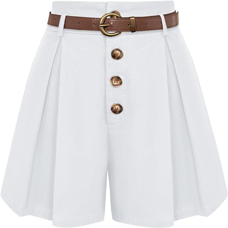 Damen Plissee-Cargo-Shorts mit hohem Bund und dekorativem Gürtel WW