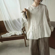 Damen Relaxed Fit Leinen Button-Up Top WW