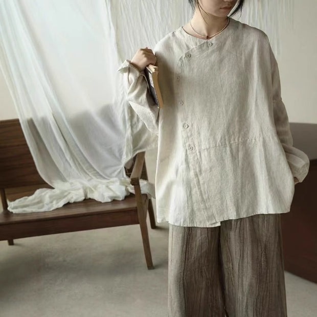 Damen Relaxed Fit Leinen Button-Up Top WW