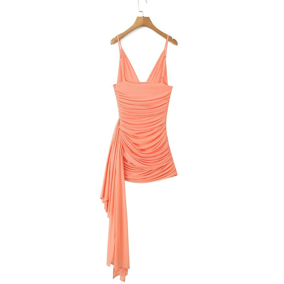 Damen ärmelloses Wickelkleid mit gerafftem Design WW