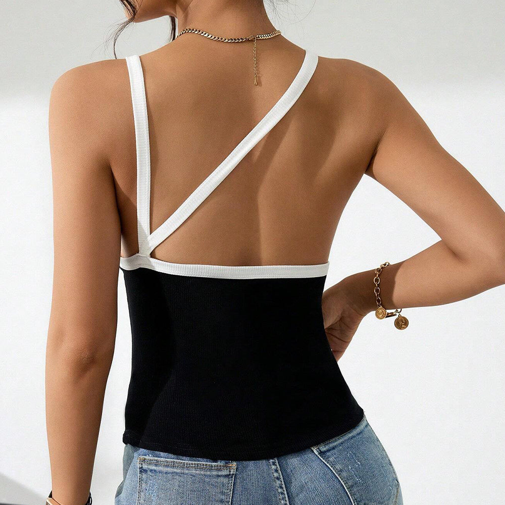Damen ärmelloses Top mit elegantem Kontrastdesign W&W Mode