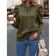 Damen bequemer Kapuzenpullover mit Puffärmeln und gemütlichem Schnitt WW