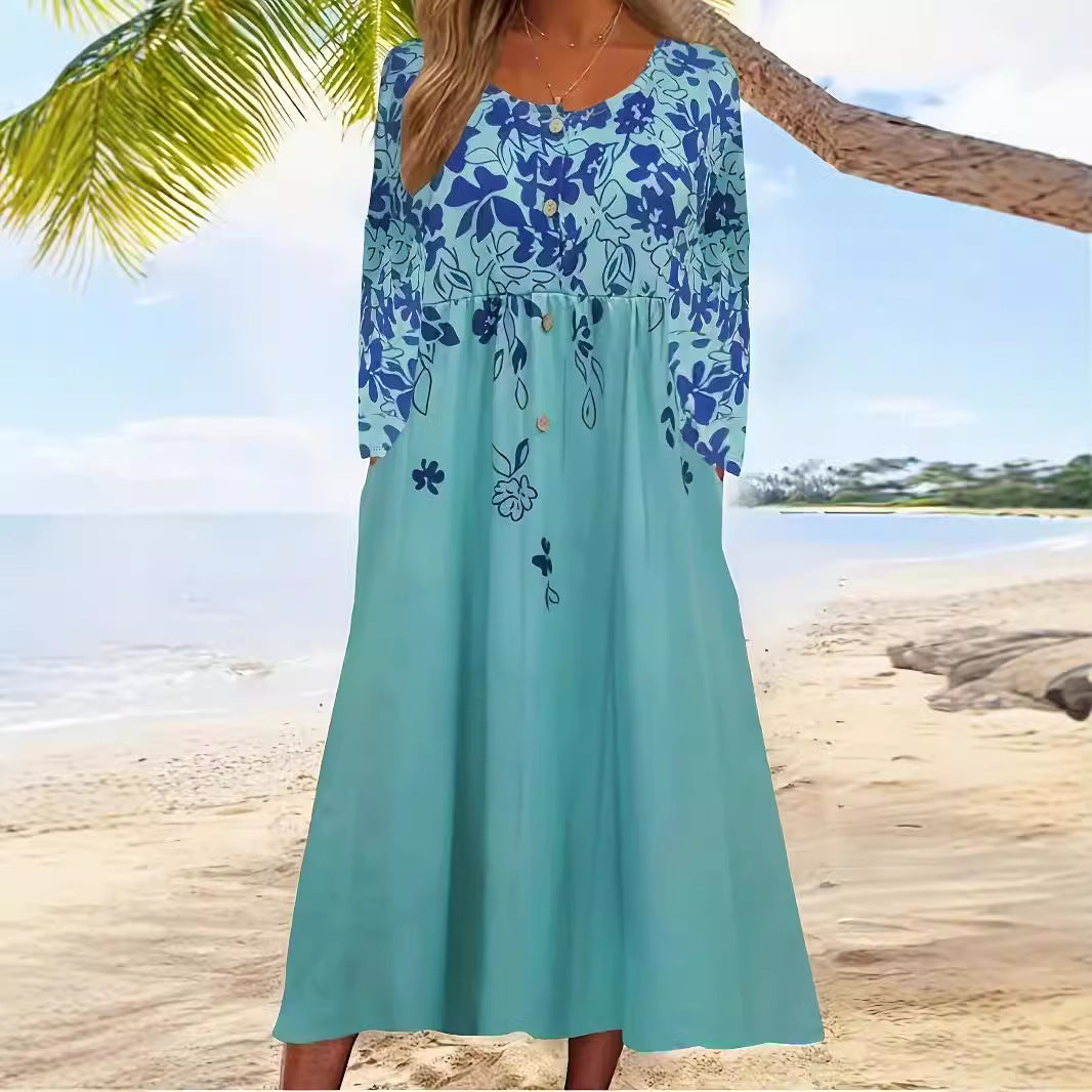 Damen Boho Maxikleid mit floralem Print und knöpfbarem Oberteil WW