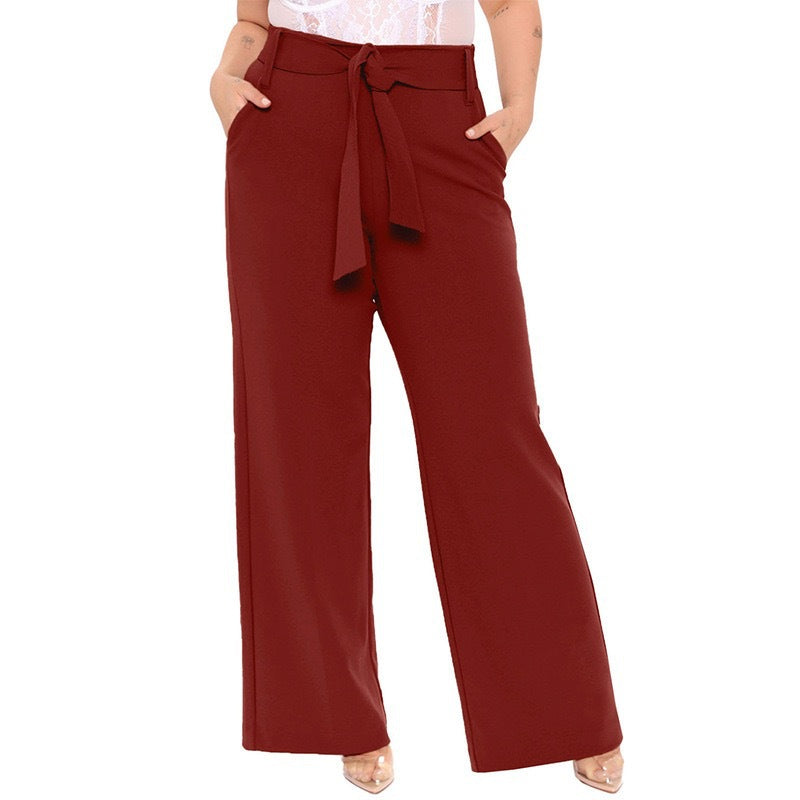 Damen weite Bundfaltenhose mit Taillengürtel und Eingrifftaschen WW