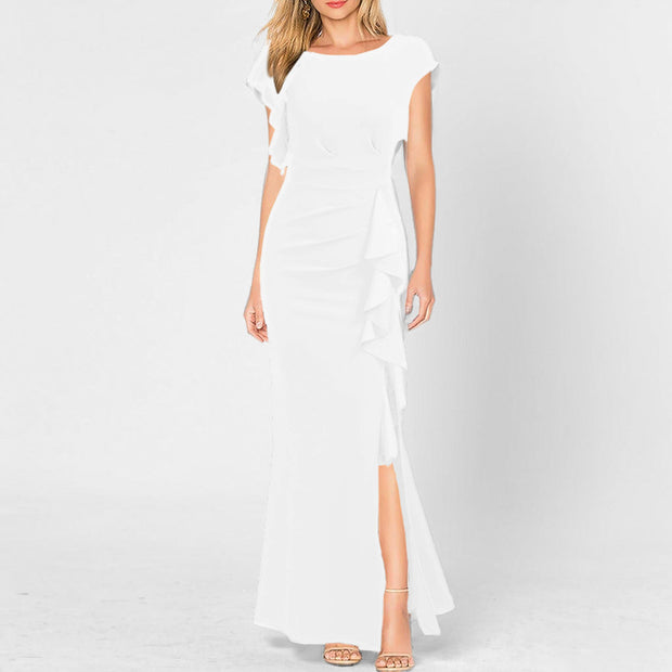 Damen Etuikleid mit asymmetrischen Volants und hohem Schlitz WW