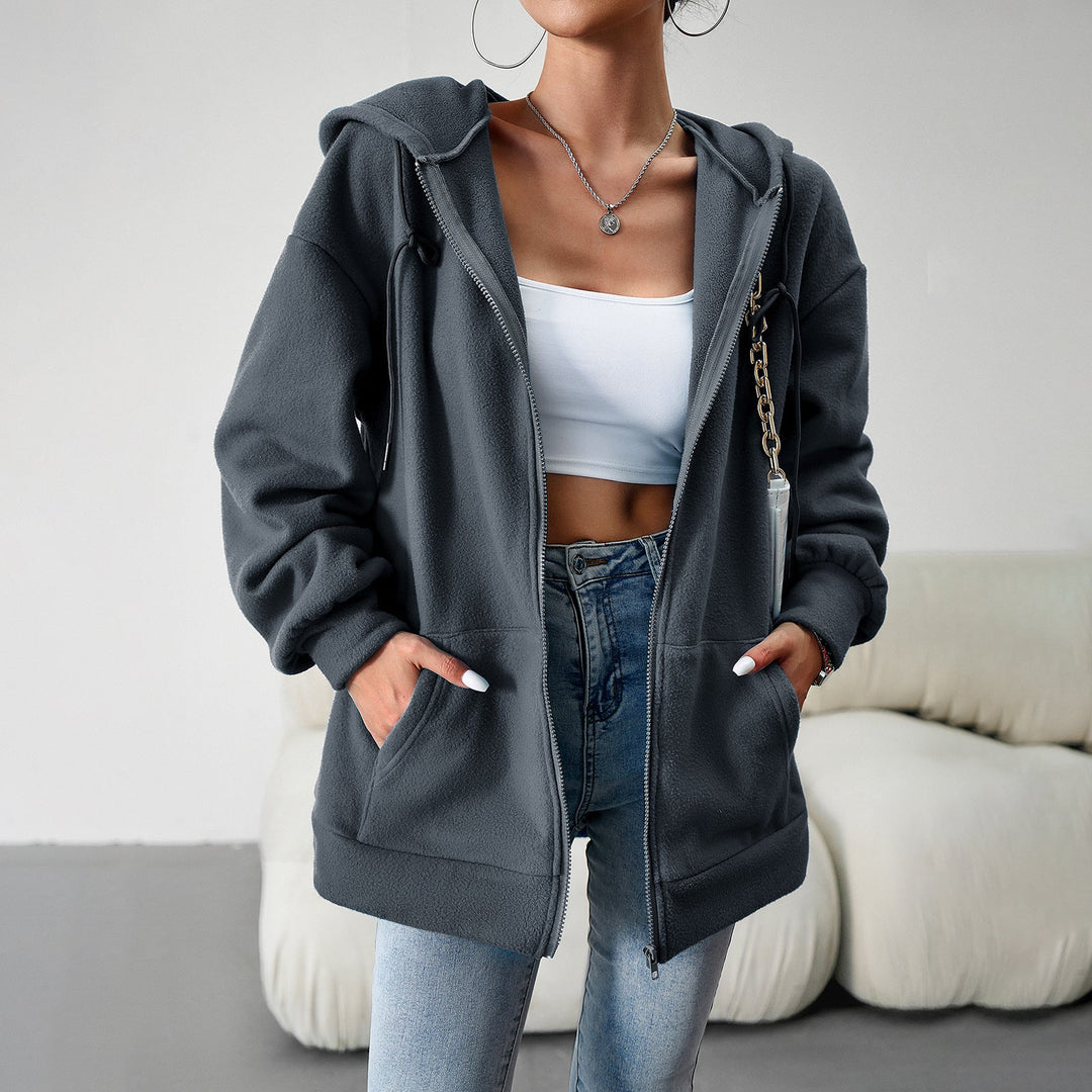 Damen Fleecejacke mit praktischen Taschen und verstellbarem Kapuzenzug W&W Mode