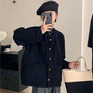 Damen Softe Jacke mit dekorativen Knöpfen und großen Taschen WW