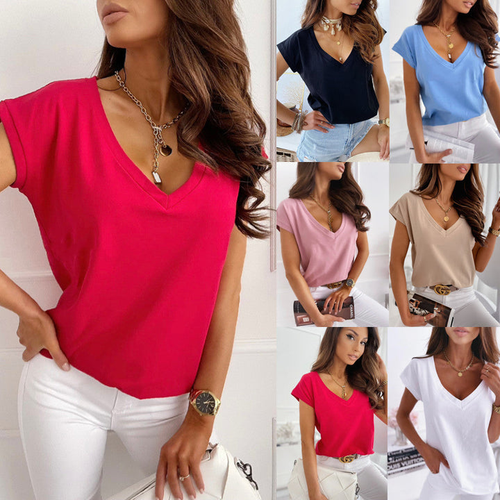 Damen V-Ausschnitt T-Shirt mit lässigem Schnitt W&W Mode